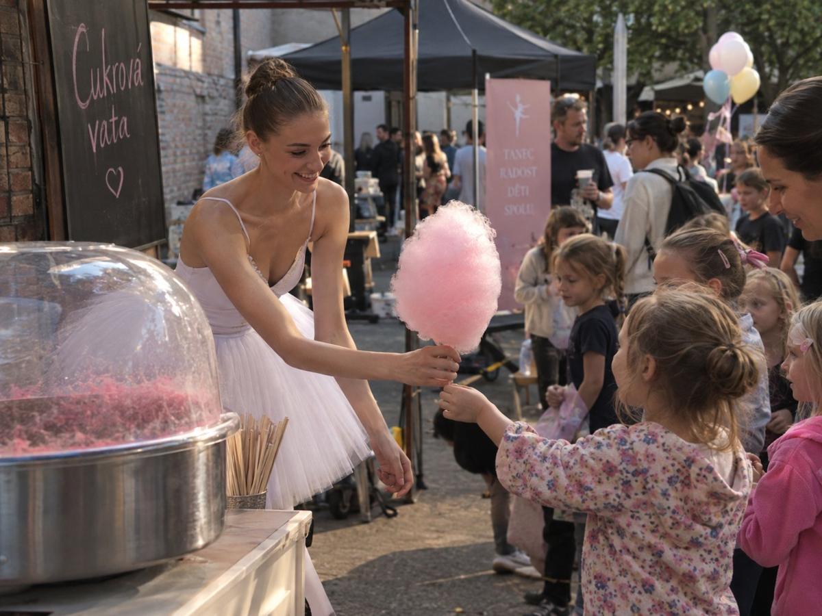 Talinka v tutu podává cukrovou vatu
